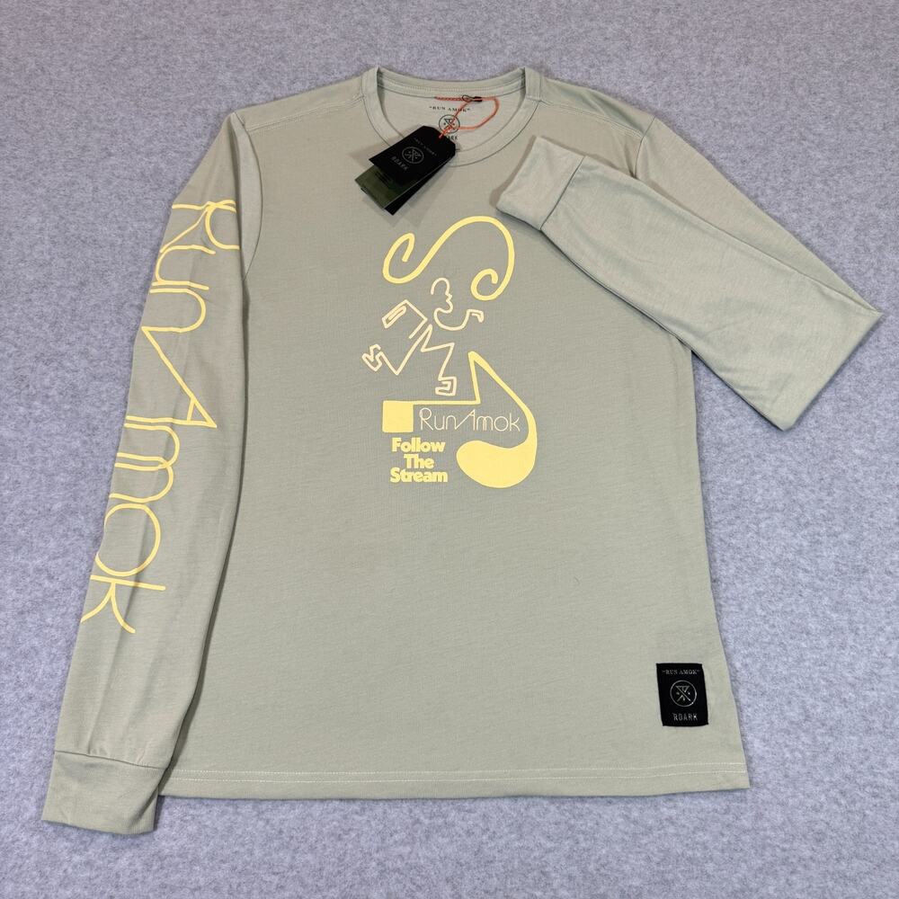 Roark Mens Run Amok Mathis Long Sleeve T-Shirt Chaparral Green Small Wicking NWT